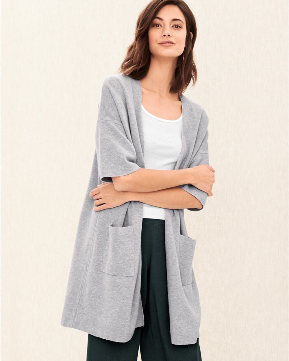 Eileen Fisher Organic Cotton Silk Gray Cardigan Medium